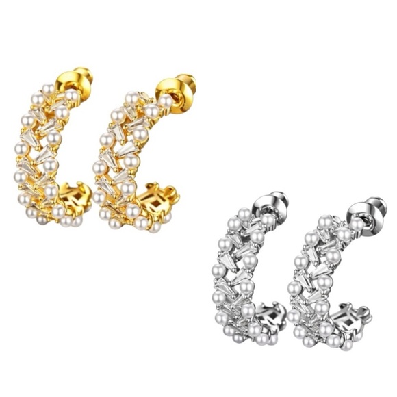 Jewelry - Pearl & Swarovski Crystals The Adanya Hoop Earrings